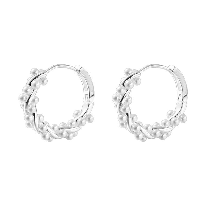Pearl Earrings Autumn And Winter Special-interest Design Bead Eardrops Earrings New Elegant Circle Ear Clip Women