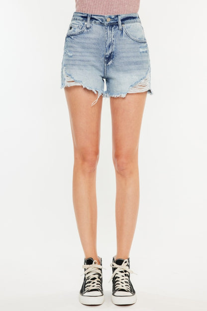 Kancan Distressed High Waist Denim Shorts with Pockets