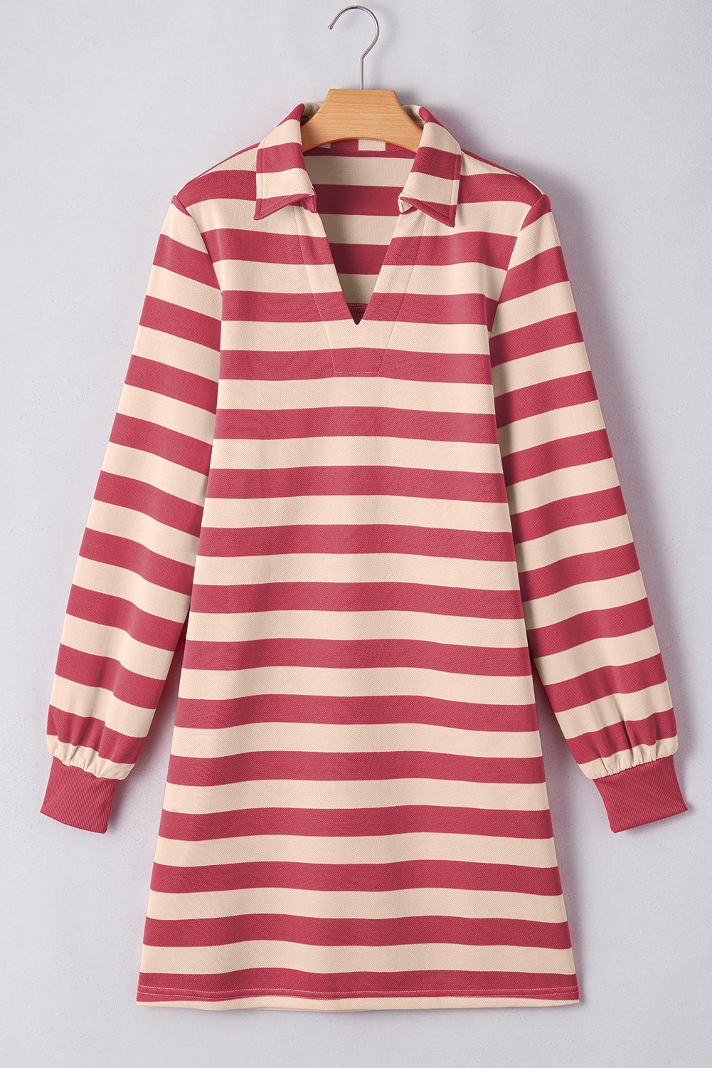 Contrast Striped Johnny Collar Long Sleeve Mini Dress