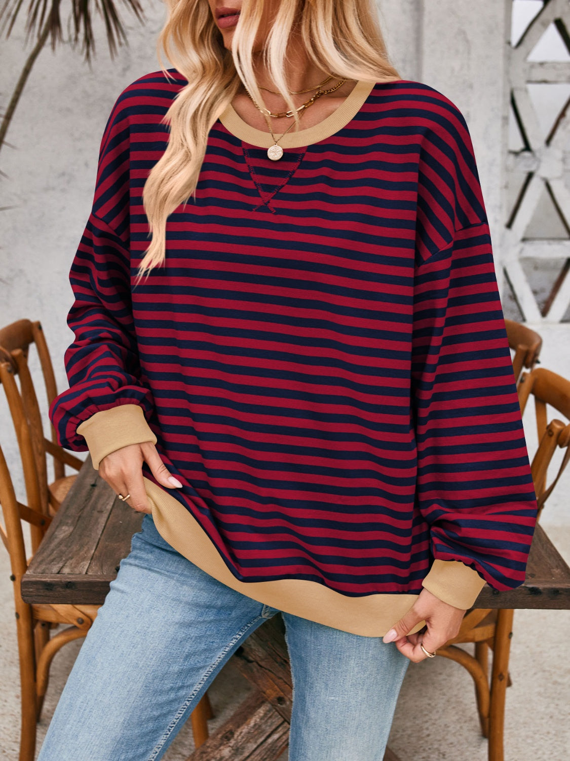 Contrast Striped Long Sleeve Sweatshirt – product image 24