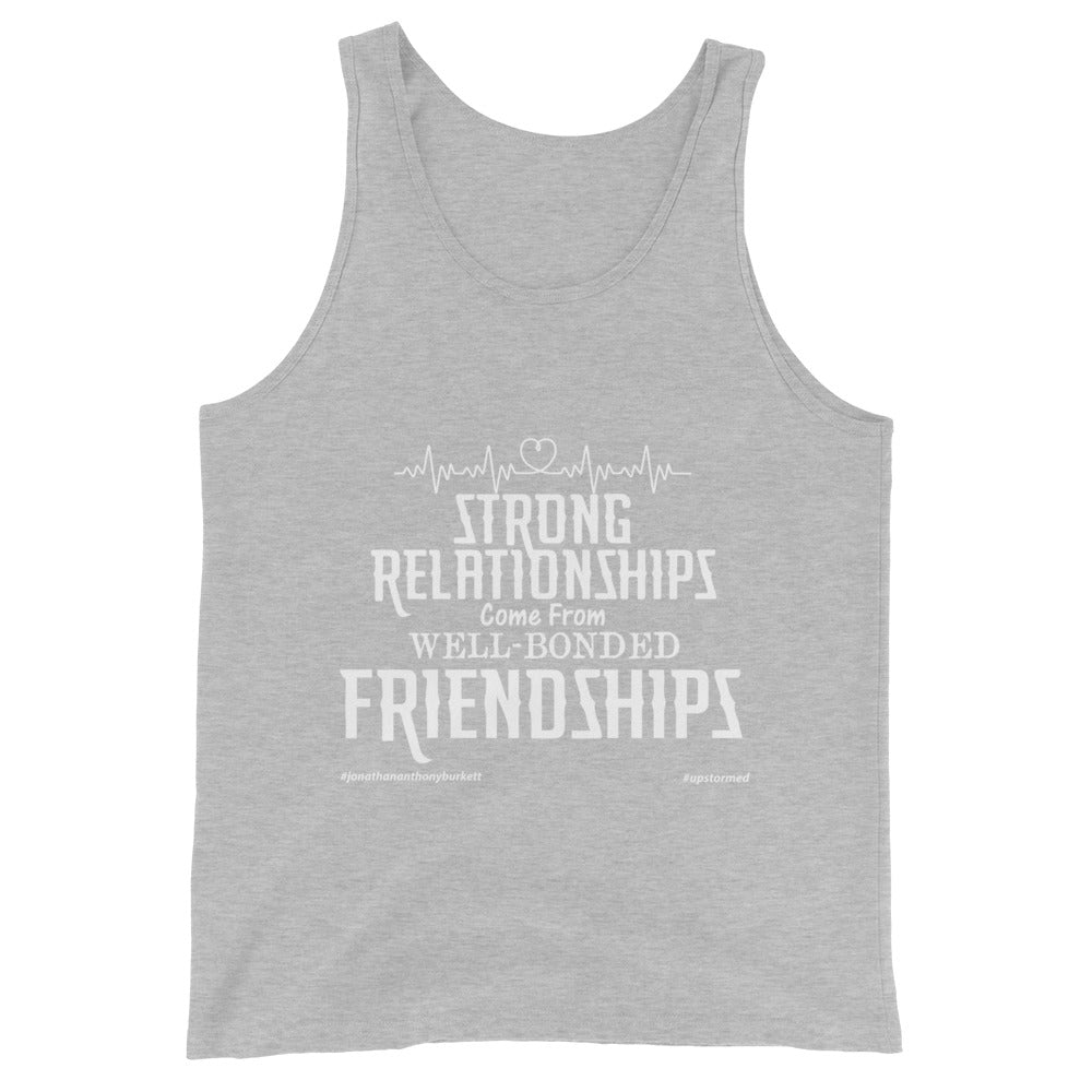 Strong Relationships Come From Well-Bonded Friendships Upstormed Tank Top in Athletic Heather — front view